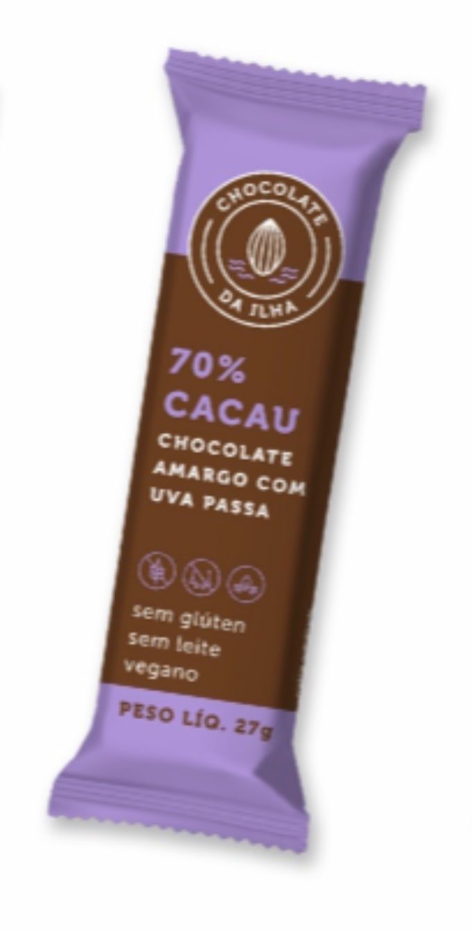 Barra De Chocolate 70 Cacau Com Uva Passa 27grs Natural